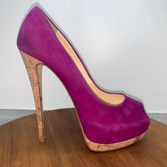 Giuseppe Zanotti SHARON Platform Peep Toe Suede Purple Clover Pump Heels Sz 38.5